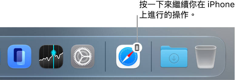 Mac 的 Dock 上可見「接力」圖像。