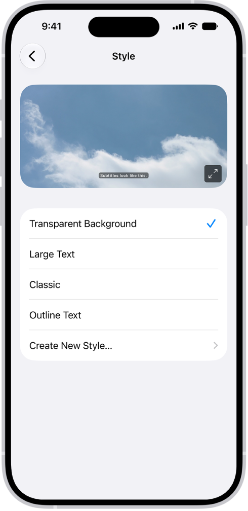 An iPhone showing an example of subtitles with a custom style.