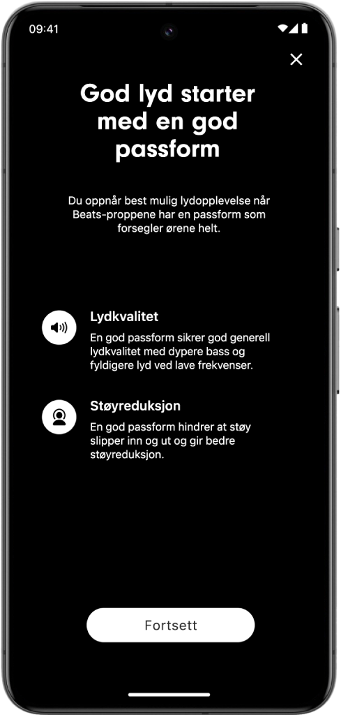 Skjermen på en Android-enhet viser Passformtest.