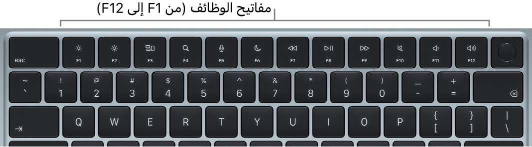 لوحة مفاتيح MacBook&nbsp;Air يظهر بها الصف العلوي من مفاتيح الوظائف.