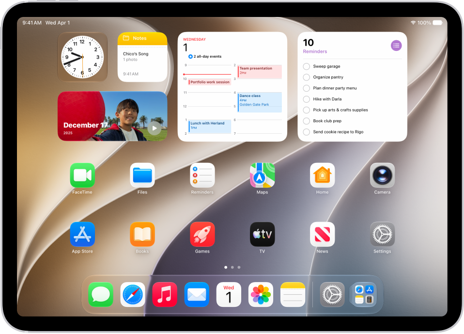 A screenshot showing an example of an iPad Home Screen.