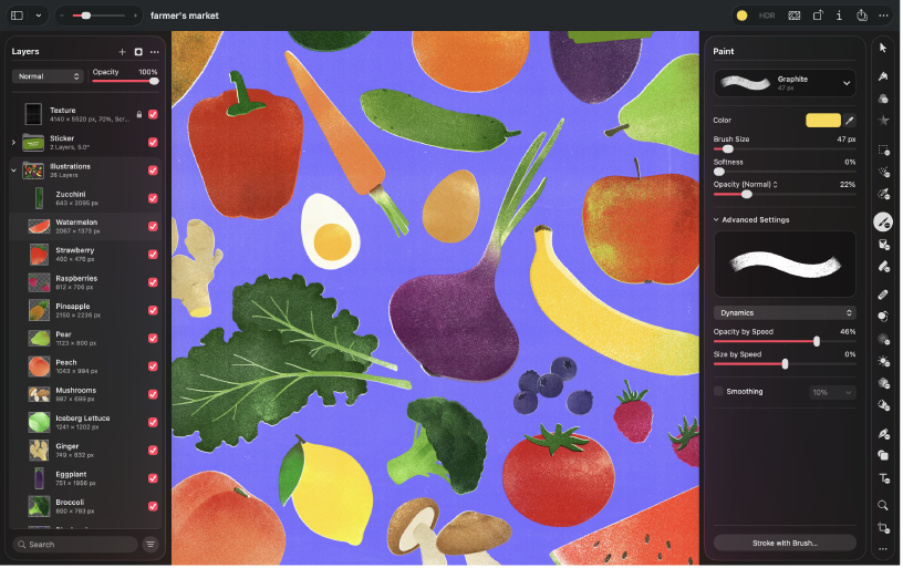 A graphic design in the Paint workspace.