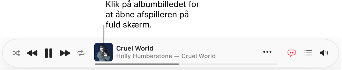 Det nederste område i Apple Music med en sang, der afspilles.
