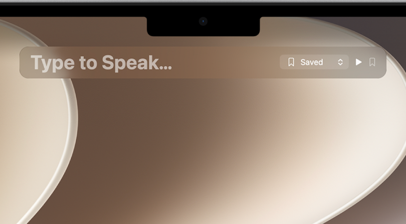 The Live Speech window is shown on the Desktop. Above, the Live Speech icon is shown in the menu bar.