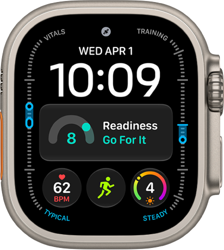 A Moduláris Ultra óraszámlap, amelyen balra és jobbra a magasság (bal oldalon láb, jobb oldalon méter mértékegységben kifejezve), felül a Zene, az Iránytű és az Iránytű útpontjai komplikációk, alattuk egy digitális óra, középen egy Iránytű irányszögei komplikáció, míg alul az Üzenetek, a Napfelkelte és az Edzés komplikáció látható. Legalul az aktuális magasság található.
