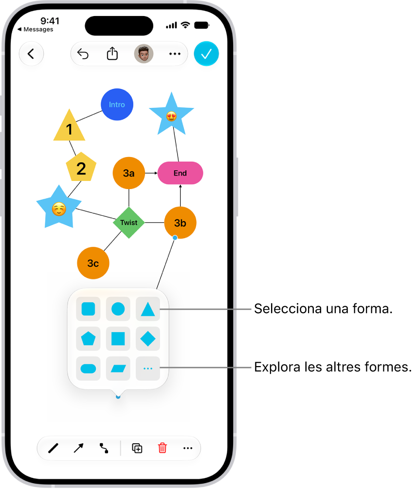 En un diagrama d’una pissarra del Freeform s’està afegint una forma nova.