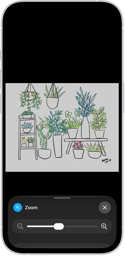An iPhone showing a zoomed in illustration of plants.