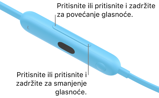 Slika lijevog kontrolnog modula slušalica Beats&nbsp;Flex left prikazuje tipku glasnoće.