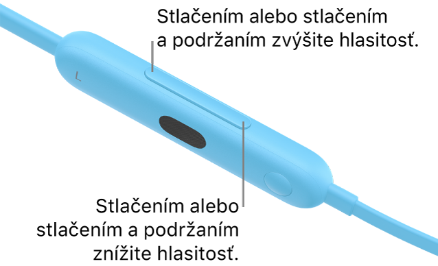 Obrázok ľavého ovládacieho modulu slúchadiel Beats&nbsp;Flex zobrazujúci tlačidlo hlasitosti.