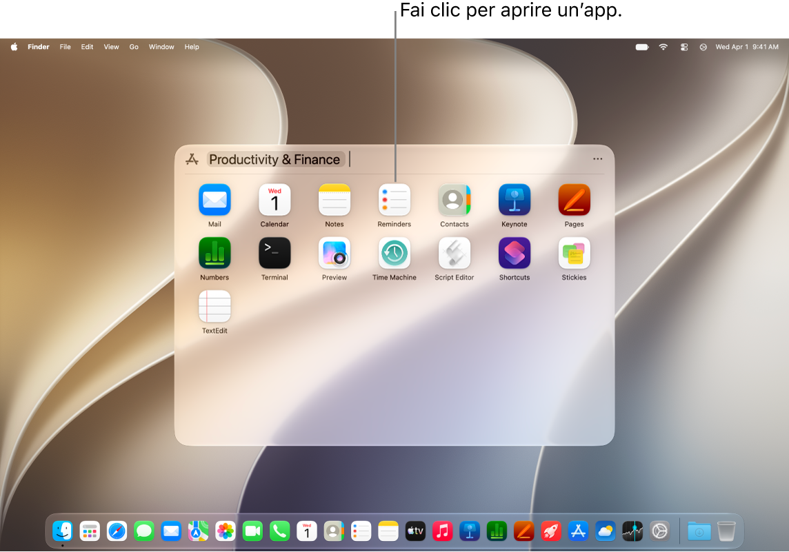 La finestra di navigazione delle app in Spotlight.