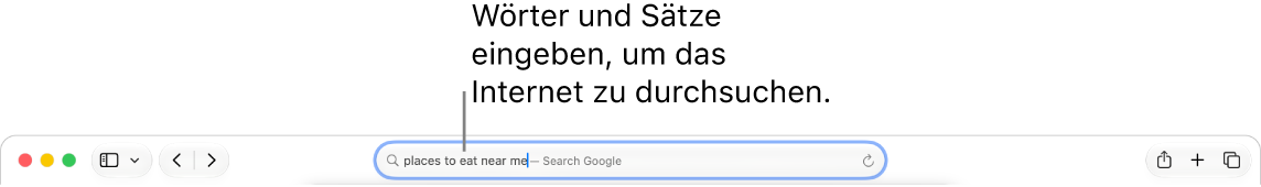 Das intelligente Suchfeld von Safari, in das du Wörter oder Teilsätze eingeben kannst, um im Internet danach zu suchen.