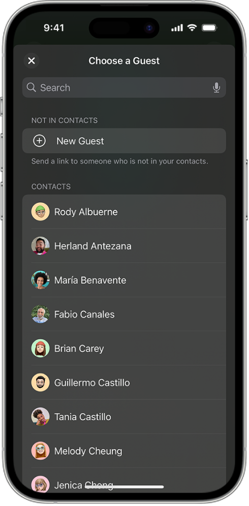 The Send Invitations screen and a list of contacts on an iPhone.