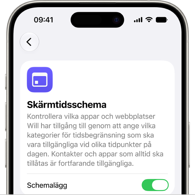 Skärmen Skärmtidsschema.