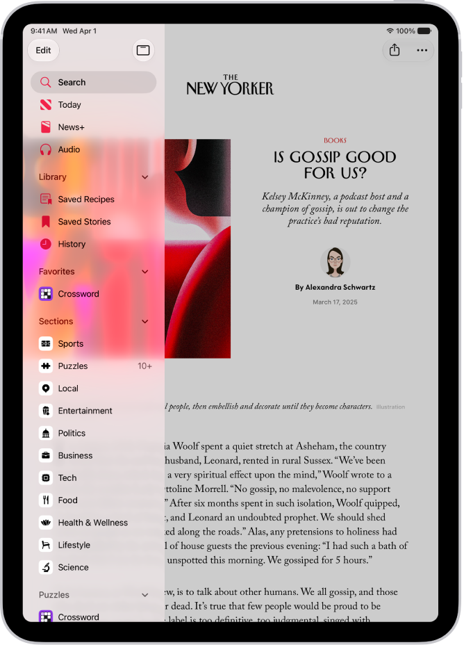Followed channels and topics appear in the News sidebar over an article.
