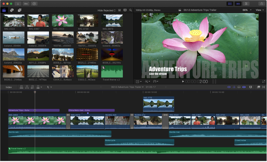 Une fenêtre de Final&nbsp;Cut&nbsp;Pro.