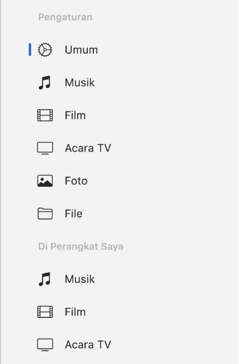 Umum dipilih di bar samping.