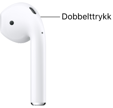 Plasseringen for å dobbelttrykke på AirPods&nbsp;1 eller 2, øverst på stilken.
