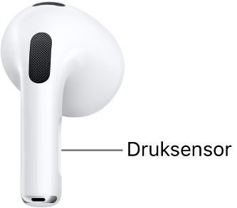 De locatie van de druksensor op de AirPods&nbsp;3, op de steel van beide AirPods.