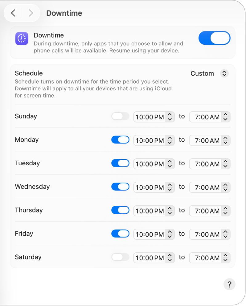 Panel Harmonogram czasu przed ekranem pokazujący okna czasowe: Przed pracą, Praca oraz Po pracy.