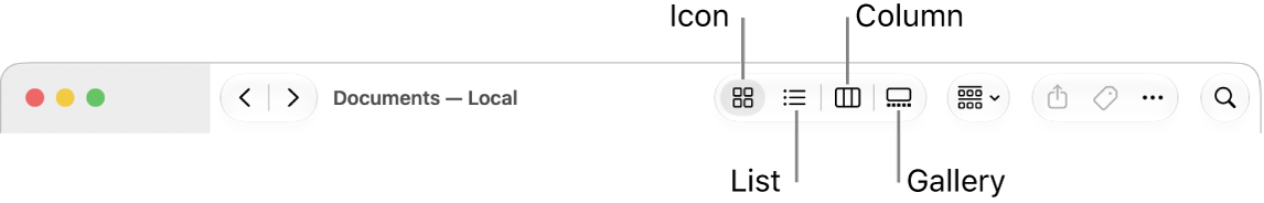 The Finder toolbar showing View option buttons for a folder.