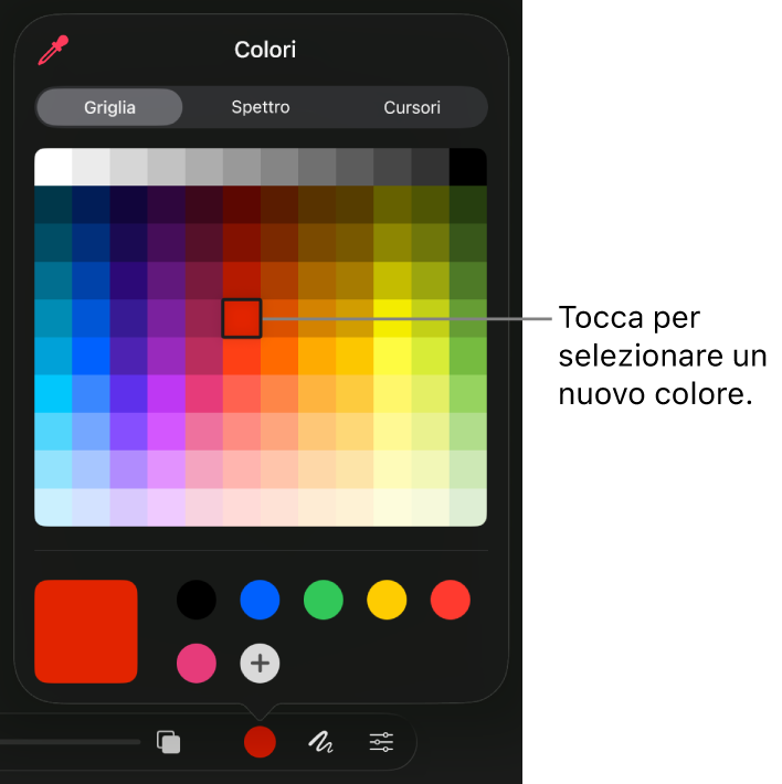 La finestra di dialogo Colori che mostra una griglia di colori selezionabili.