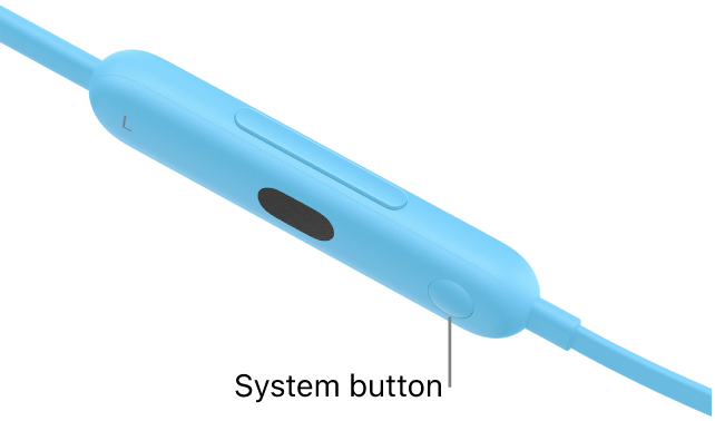 The system button on Beats&nbsp;Flex, located on the left control module.