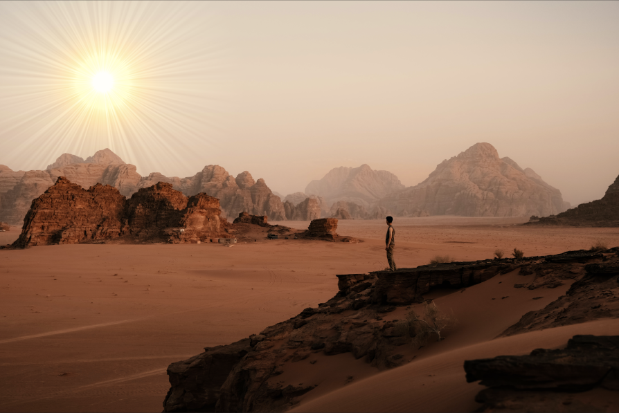 An image with a generator effect applied to add a sun over the horizon.