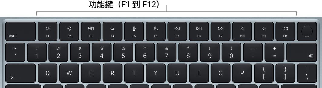 MacBook Air 鍵盤顯示最上方一列的功能鍵。