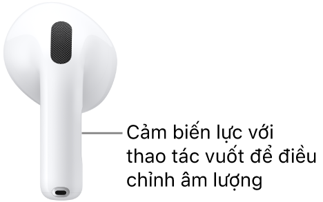 Vị trí của cảm biến lực với thao tác vuốt âm lượng trên AirPods&nbsp;5 có Hộp sạc không dây, dọc theo thân của mỗi bên tai nghe AirPods.