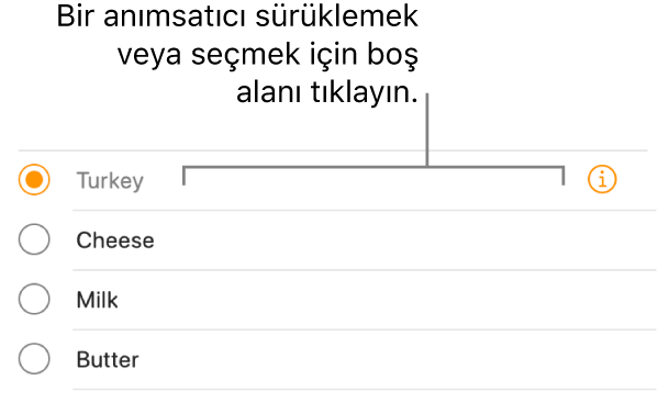 Anımsatıcıyı seçmek için anımsatıcının adının sağındaki boş alanı tıklayın.