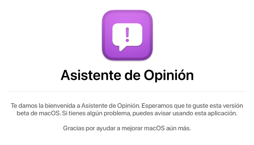 Ventana de bienvenida de la app Asistente de Opinión.
