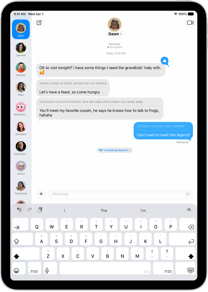 Una conversazione di Messaggi tradotta dallo spagnolo all’inglese.