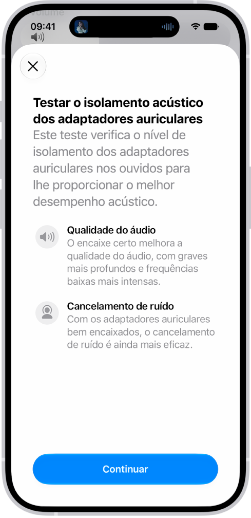 O ecrã de um iPhone a mostrar um teste para medir o isolamento acústico dos AirPods&nbsp;Pro&nbsp;3.