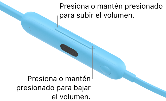 Imagen del módulo de control izquierdo de los Beats&nbsp;Flex mostrando el botón de volumen.