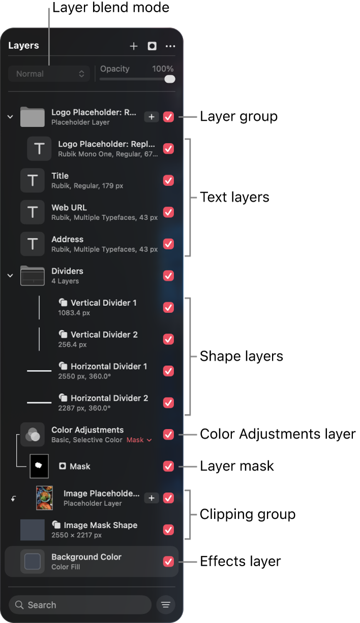 The Layers sidebar