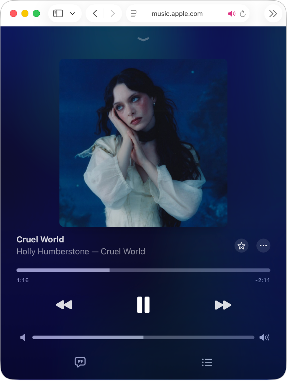A song is playing in the MiniPlayer in Apple Music. 