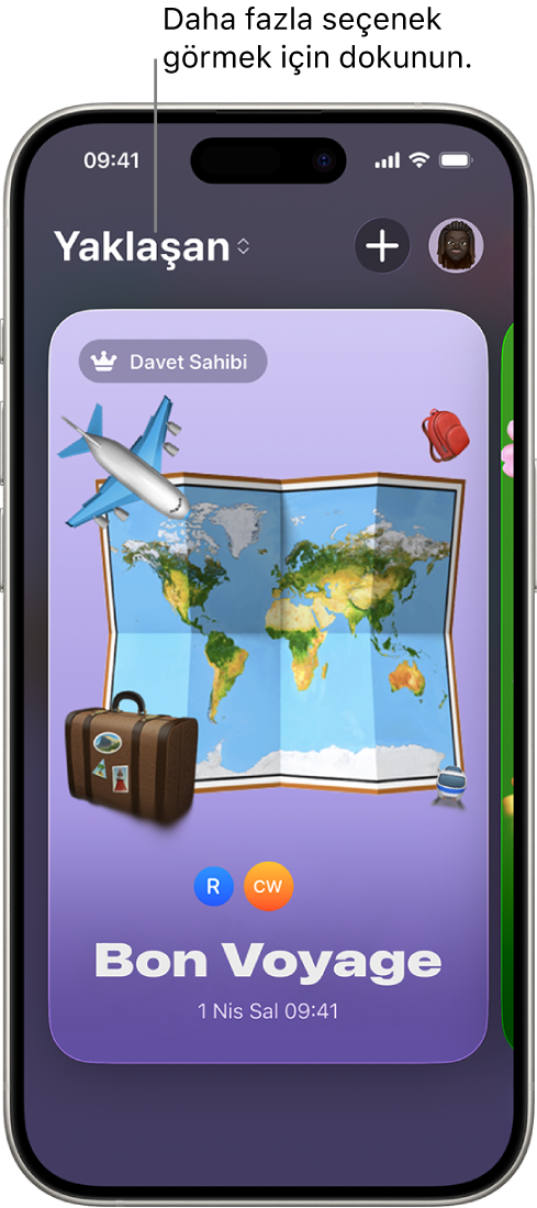 Davetiye uygulamasında yaklaşan bir etkinliği gösteren ekran.
