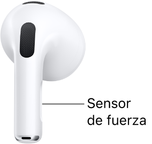 El botón sensible a la presión de los AirPods&nbsp;3, se encuentra en el extremo de cada uno de tus AirPods.