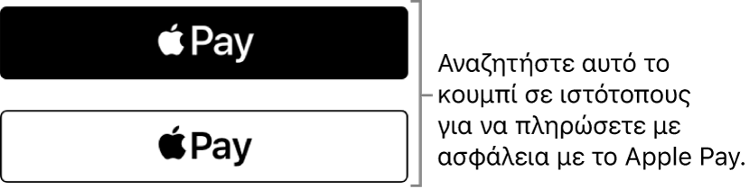 Το κουμπί που εμφανίζεται σε ιστότοπους οι οποίοι δέχονται το Apple Pay για αγορές.