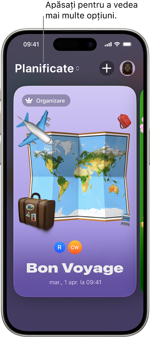 Un ecran din aplicația Invitații afișând un eveniment viitor.