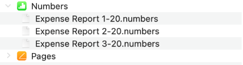 Aplikacija Numbers v oknu Datoteke, ki prikazuje tri datoteke, ki so bile sinhronizirane z napravo.