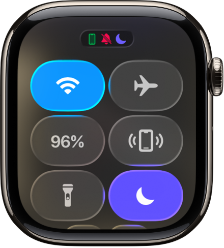 Control Center showing six buttons—Wi-Fi, Ping iPhone, Battery, Silent Mode, Theater Mode, and Do Not Disturb.