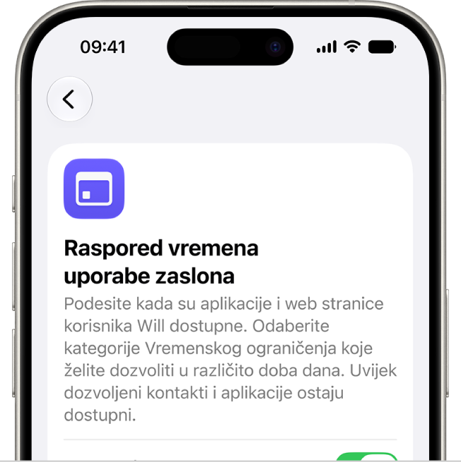 Zaslon Raspored Vremena uporabe zaslona.