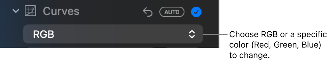 The Curves controls in the Adjust pane, showing RGB selected in the pop-up menu.