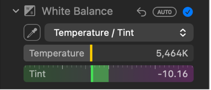 The White Balance controls in the Adjust pane.