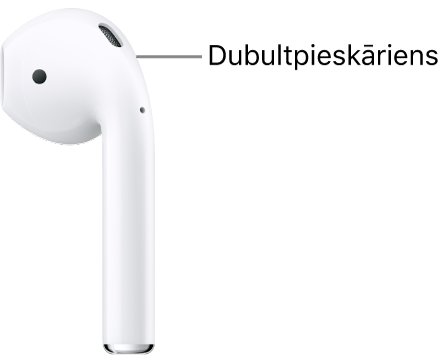 Vieta AirPods&nbsp;1 vai 2 austiņu kājiņas augšdaļā, kur jāpieskaras divreiz.