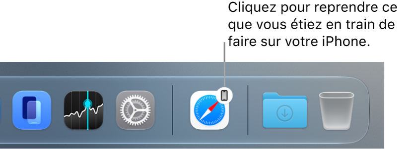 L’icône de Handoff visible dans le Dock d’un Mac.