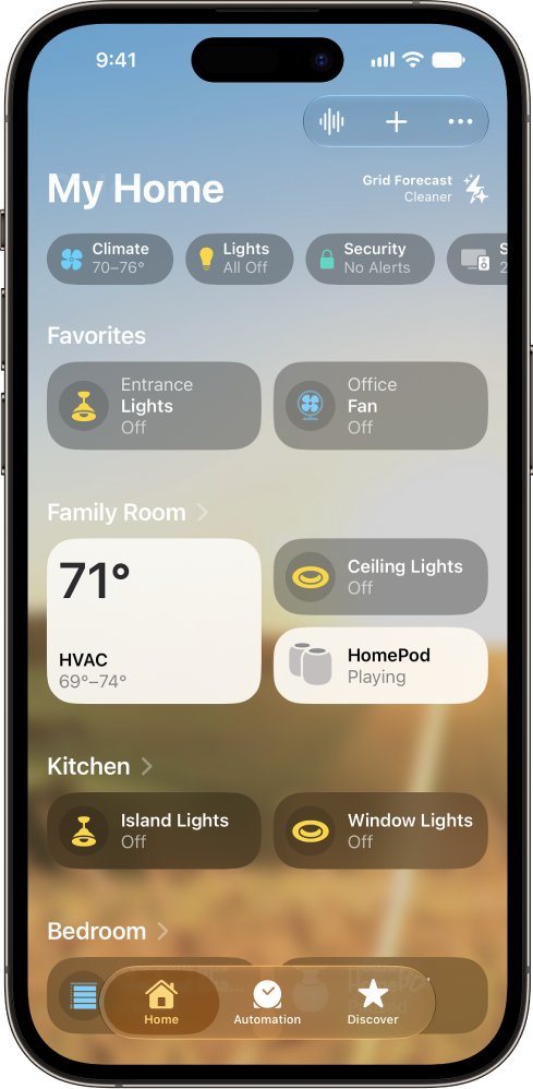 A screen in the Home app showing HomePod as an accessory.