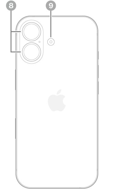 La vue arrière de l’iPhone&nbsp;17. La caméra arrière et le flash se trouvent en haut à gauche.