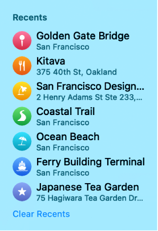 Several search results in the Recents list.